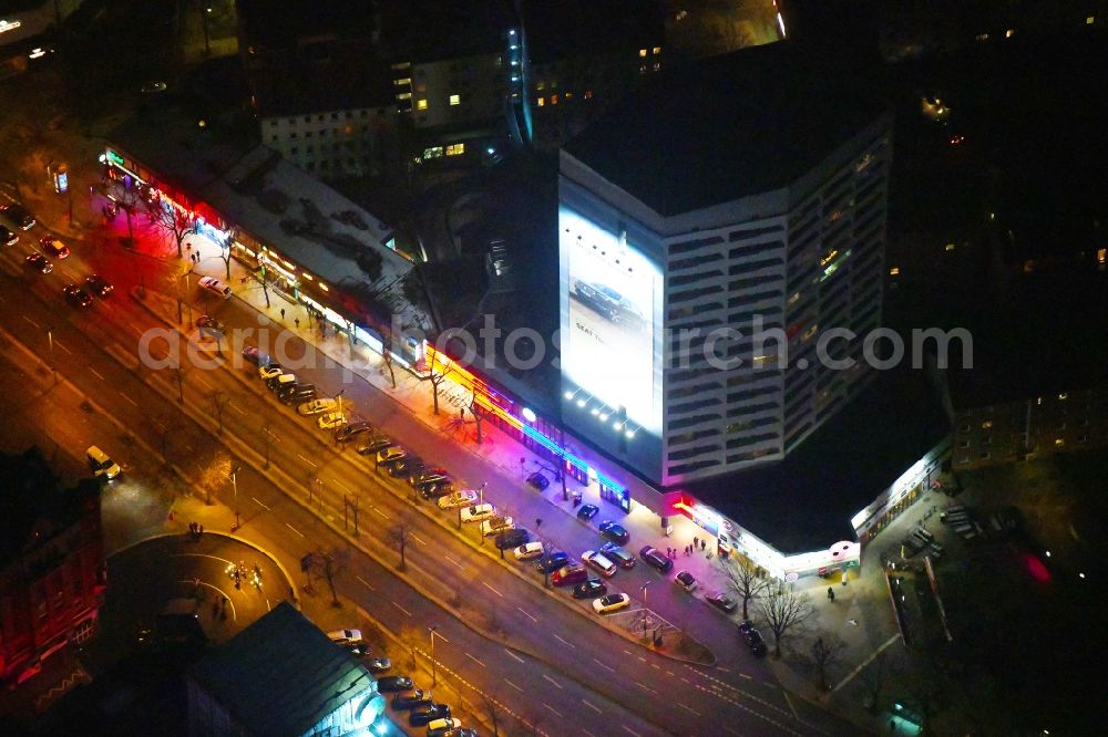 Hamburg at night from above - Night lighting street and prostitution center for commercial sex service on Reeperbahn in the district Sankt Pauli in Hamburg, Germany