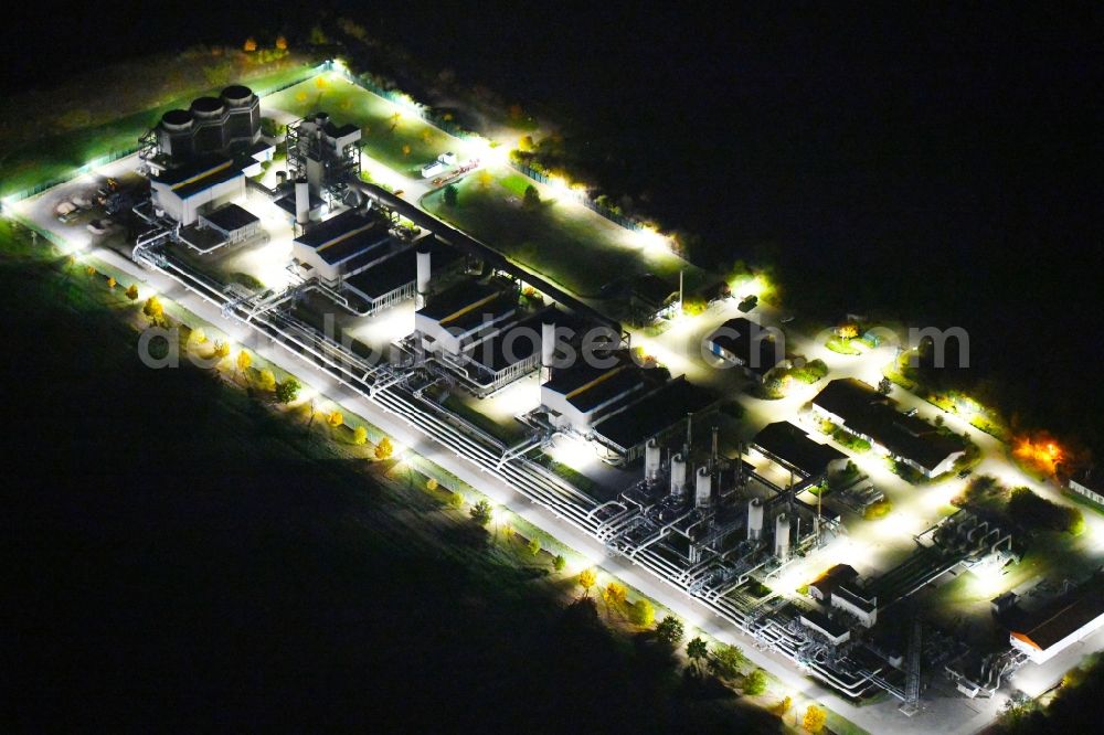 Mallnow at night from above - Night lighting Compressor station and pumping station for Erdgasder GASCADE Gastransport GmbH in Mallnow in Brandenburg