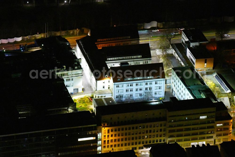 Aerial photograph at night Stuttgart - Night lighting administrative building of the State Authority of Public prosecutor on Neckarstrasse in Stuttgart in the state Baden-Wurttemberg, Germany