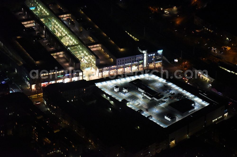Aerial photograph at night Berlin - Night aerial view on the shopping center on the Elcknerplatz at Berlin - Koepenick