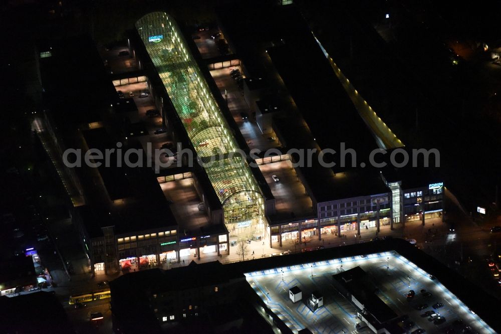 Aerial image at night Berlin - Night aerial view on the shopping center on the Elcknerplatz at Berlin - Koepenick