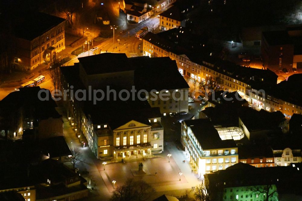 Aerial image at night Weimar - Night lighting Building of the concert hall and theater playhouse in Weimar in the state Thuringia, Germany
