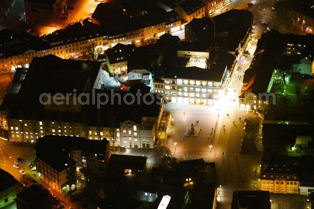 Aerial photograph at night Weimar - Night lighting Building of the concert hall and theater playhouse in Weimar in the state Thuringia, Germany