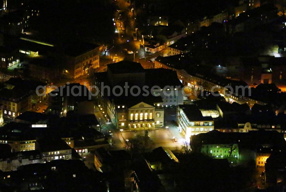 Aerial photograph at night Weimar - Night lighting Building of the concert hall and theater playhouse in Weimar in the state Thuringia, Germany
