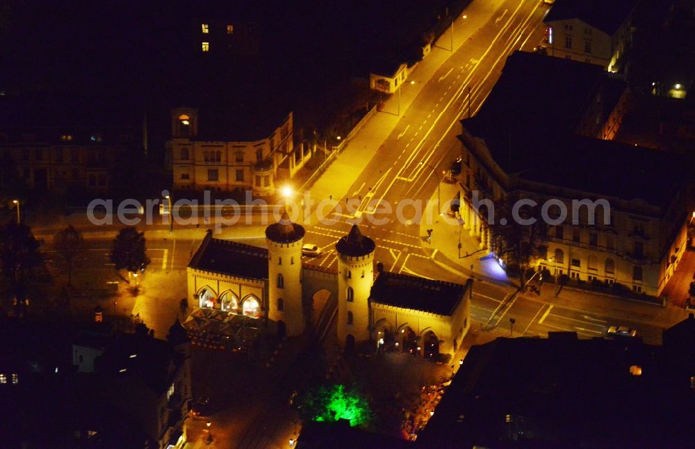 Potsdam at night from above - Night aerial picture of the gate Nauener Tor in Potsdam in the state Brandenburg