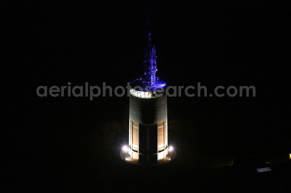 Pforzheim at night from above - Night lighting radio tower and transmitter on the crest of the mountain range on Wartbergallee in Pforzheim in the state Baden-Wurttemberg, Germany