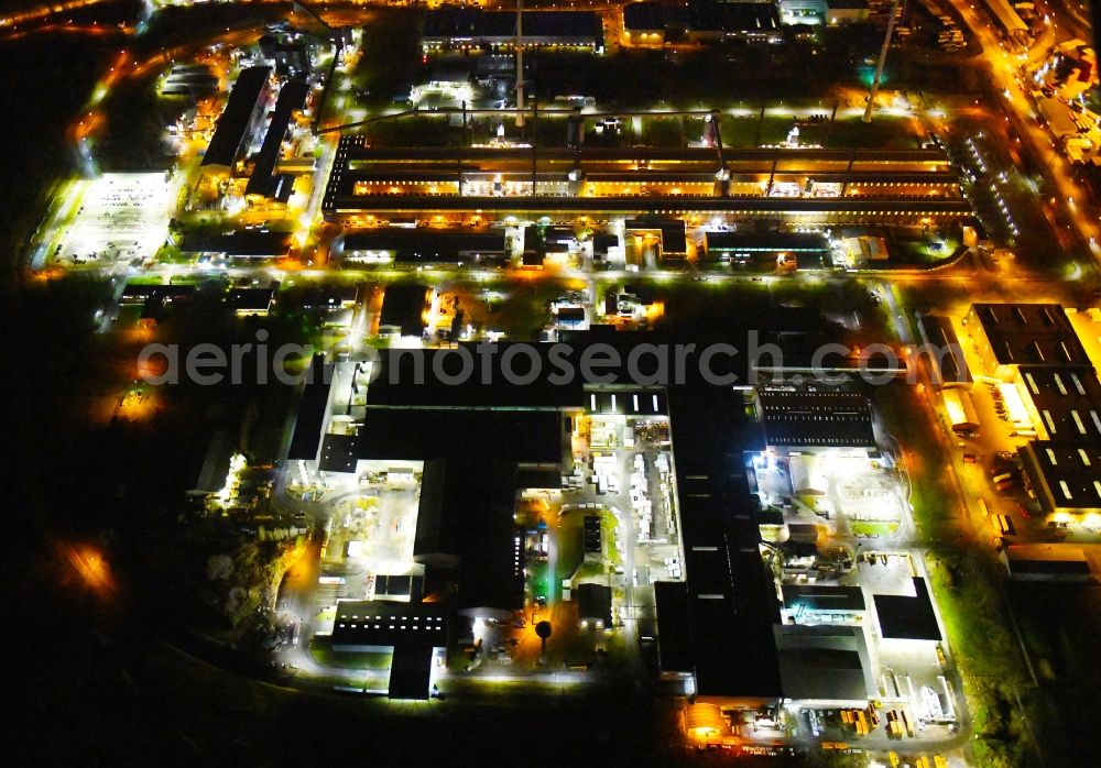 Hamburg at night from above - Night lighting building and production halls on the premises on Aluminiumstrasse in the district Altenwerder in Hamburg, Germany