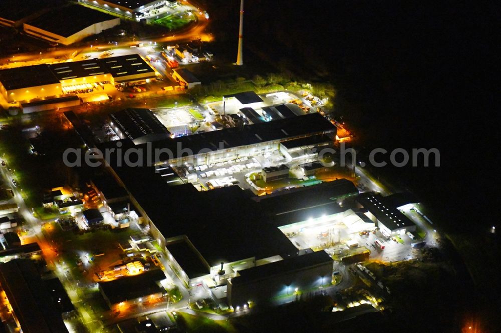 Hamburg at night from above - Night lighting building and production halls on the premises on Aluminiumstrasse in the district Altenwerder in Hamburg, Germany
