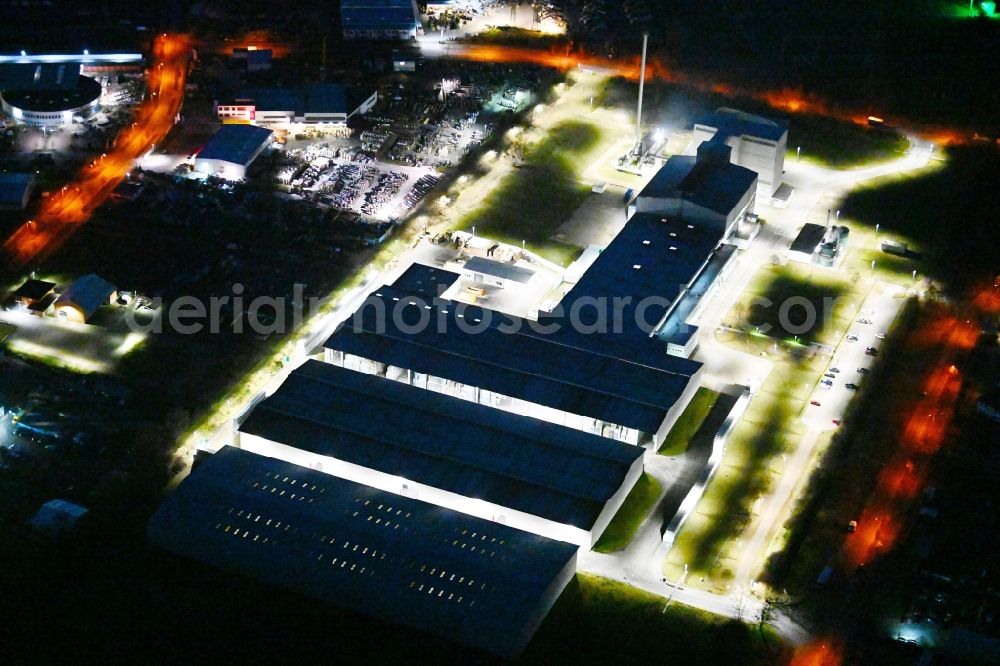 Neuenhagen at night from above - Night lighting building and production halls on the premises of Ardagh Group in Neuenhagen in the state Brandenburg, Germany