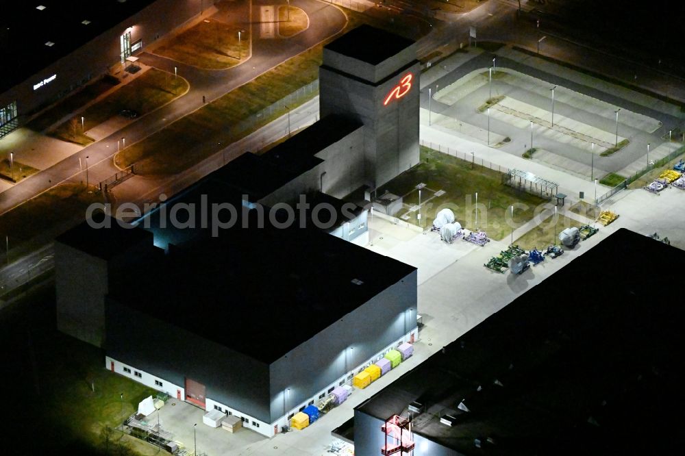 Arnstadt at night from above - Night lighting Building and production halls on the premises of N3 Engine Overhaul Services GmbH & Co. KG in Arnstadt in the state Thuringia, Germany