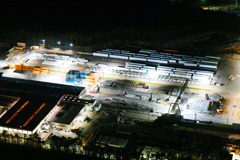 Sengenthal at night from above - Night lighting factory site for the production of assemblies and modules for wind turbines and wind turbine segments Max Boegl Wind AG on street Max-Boegl-Strasse in the district Greisselbach in Sengenthal in the state Bavaria, Germany