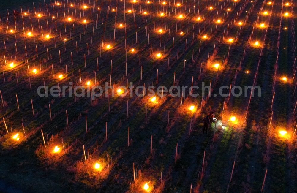 Aerial image at night Weinböhla - Night lighting fields of wine cultivation landscape in Weinboehla in the state Saxony, Germany