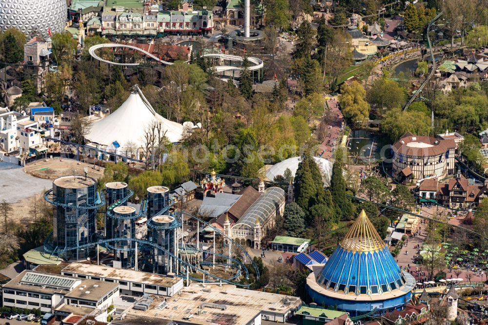 Aerial image Rust - The amusement park and family park Europapark in Rust in Baden-Wuerttemberg with roller coasters and many attractions