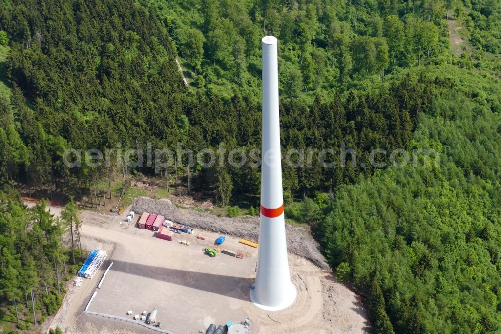 Aerial photograph Gutsbezirk Kaufunger Wald - Wind turbine windmills constrution site in Gutsbezirk Kaufunger Wald in the state Hessen