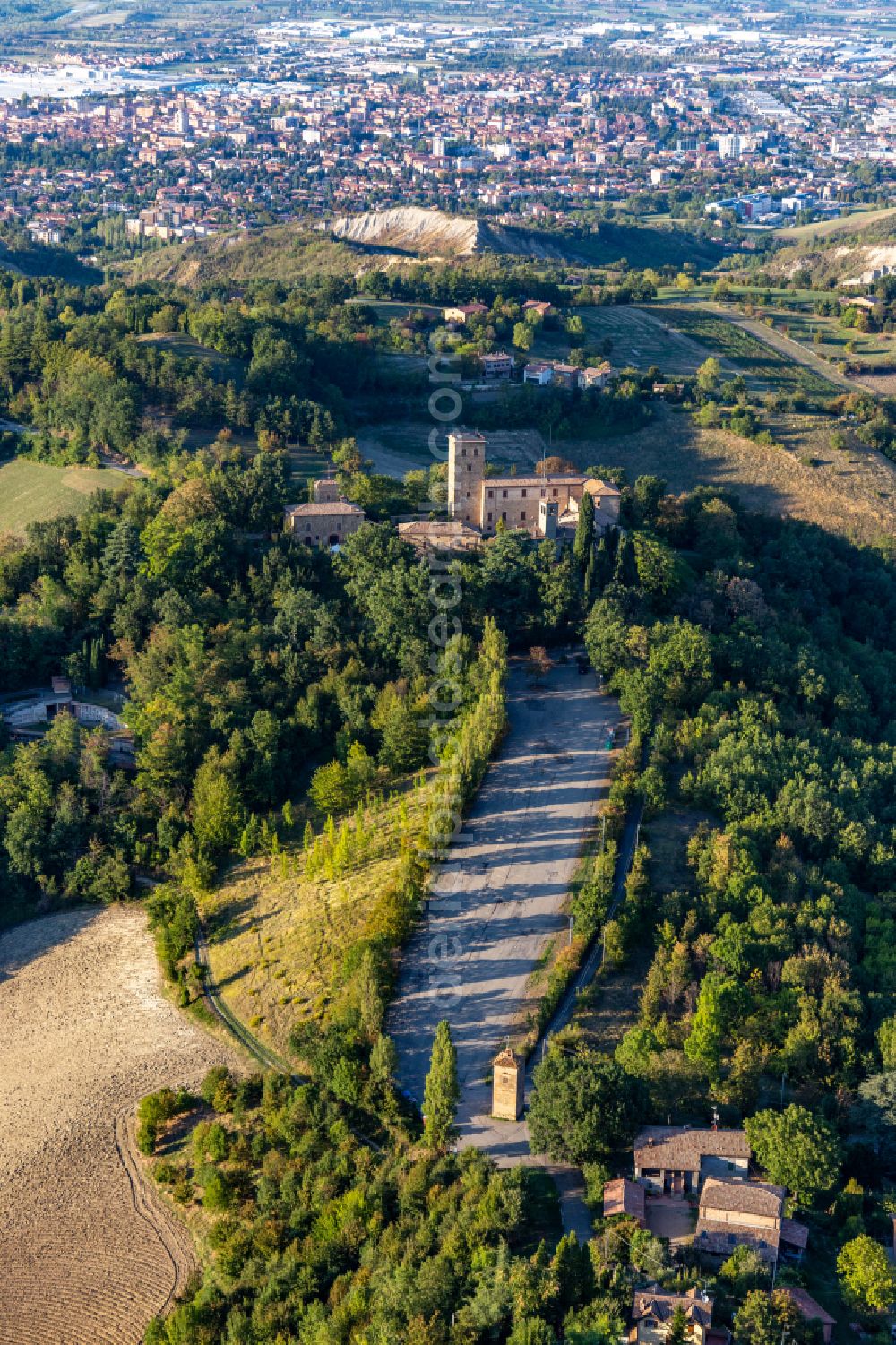 Sassuolo from the bird's eye view: Road to Castle of Montegibbio Castello di Montegibbio in Sassuolo in Emilia-Romagna, Italy