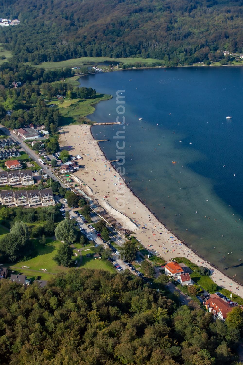 Aerial image Harrislee - Embankment of the sandy beach landscape to build a beach - promenade in Harrislee in the state Schleswig-Holstein, Germany