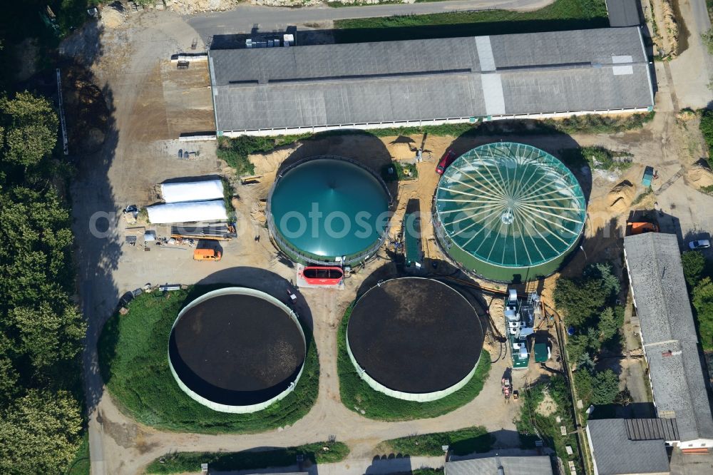 Werneuchen from above - Expansion and construction of the reservoir of liquid manure containers of pig and cattle feedlot in Werneuchen in Brandenburg