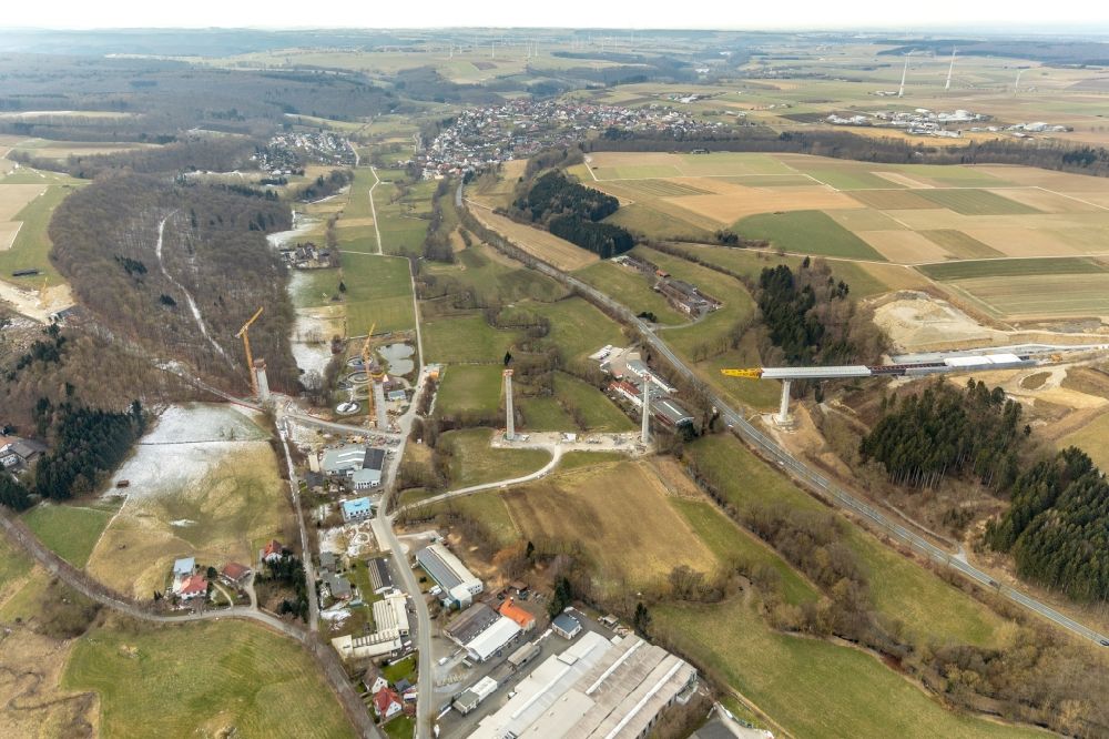 Aerial image Bad Wünnenberg - Construction of the bypass road in in Bad Wuennenberg in the state North Rhine-Westphalia, Germany