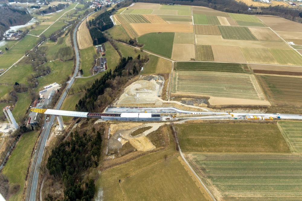 Aerial photograph Bad Wünnenberg - Construction of the bypass road in in Bad Wuennenberg in the state North Rhine-Westphalia, Germany