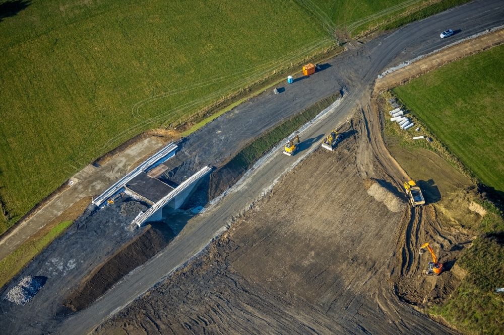Bad Fredeburg from the bird's eye view: Construction of the bypass road in in Bad Fredeburg in the state North Rhine-Westphalia, Germany