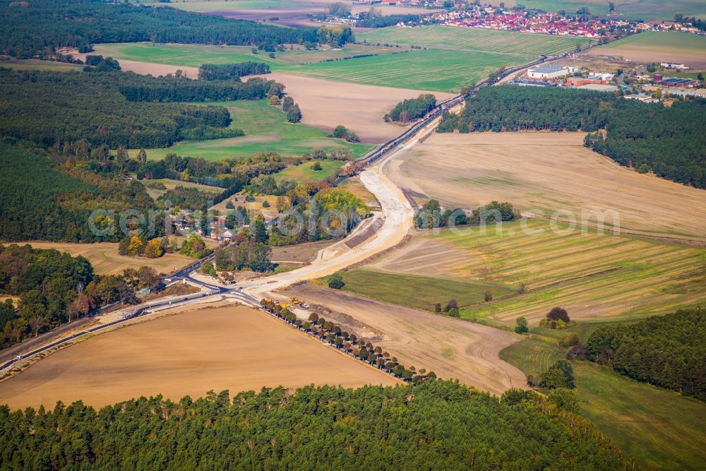 Aerial image Schmerzke - Construction of the bypass road in Schmerzke in the state Brandenburg, Germany