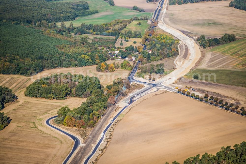 Schmerzke from above - Construction of the bypass road in Schmerzke in the state Brandenburg, Germany