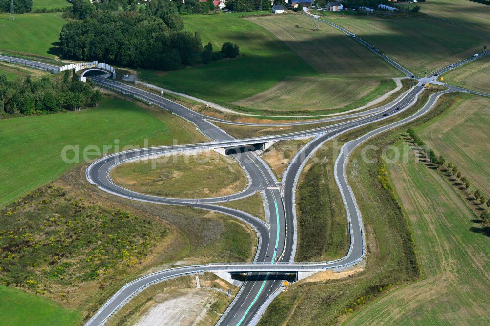 Feldschlößchen from above - Construction of the bypass road in in Feldschloesschen in the state Saxony, Germany