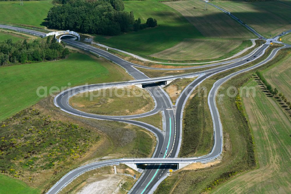 Feldschlößchen from the bird's eye view: Construction of the bypass road in in Feldschloesschen in the state Saxony, Germany
