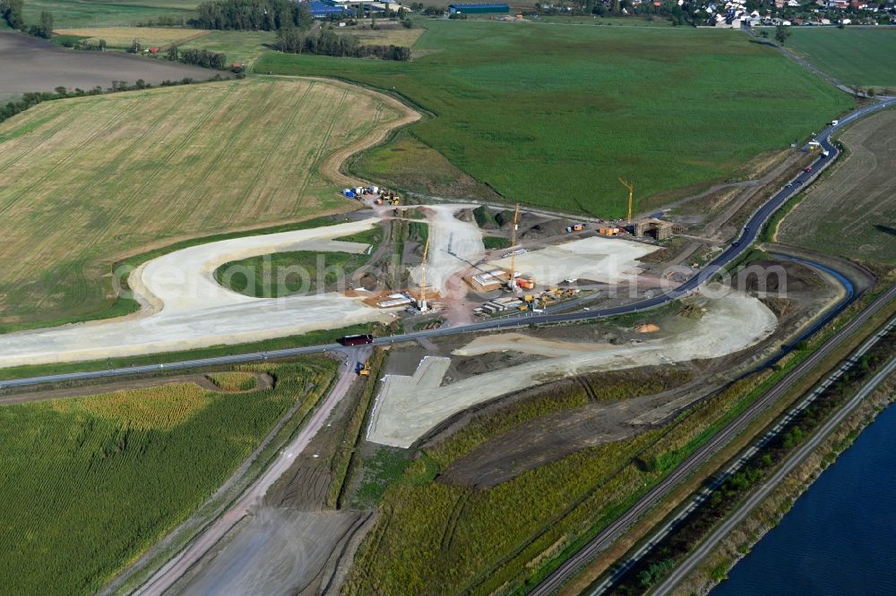 Haldensleben from above - Construction of the bypass road in in Haldensleben in the state Saxony-Anhalt, Germany