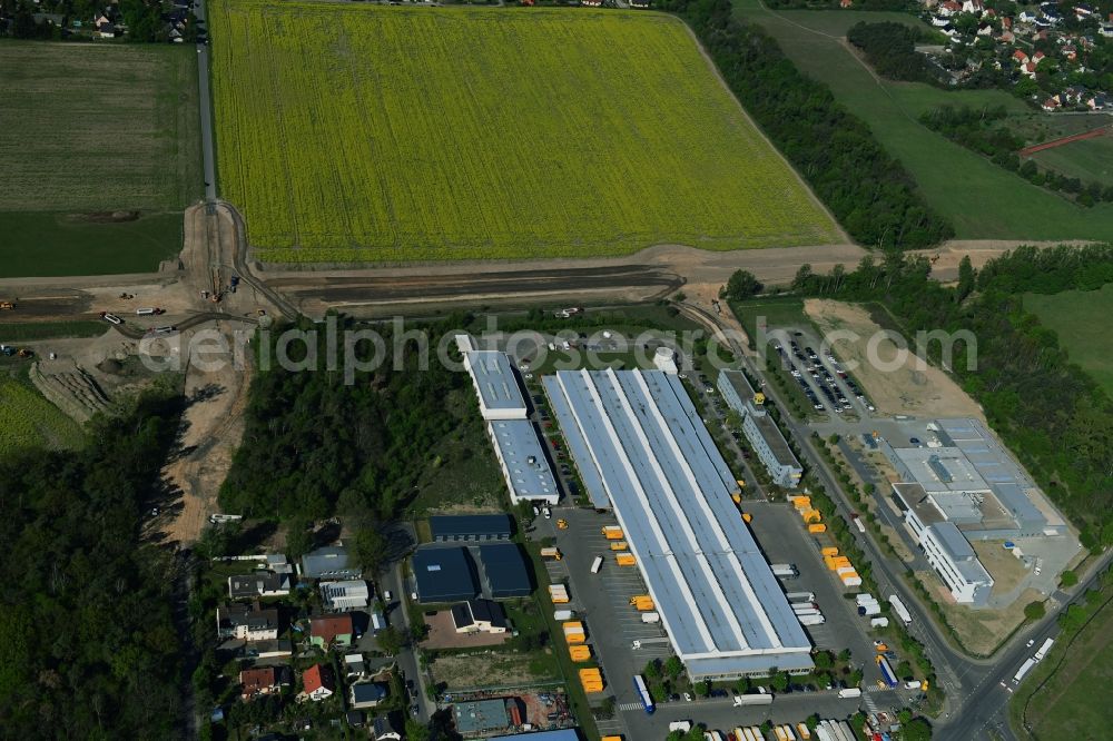 Stahnsdorf from the bird's eye view: Construction of the bypass road L77 n in in the district Gueterfelde in Stahnsdorf in the state Brandenburg, Germany