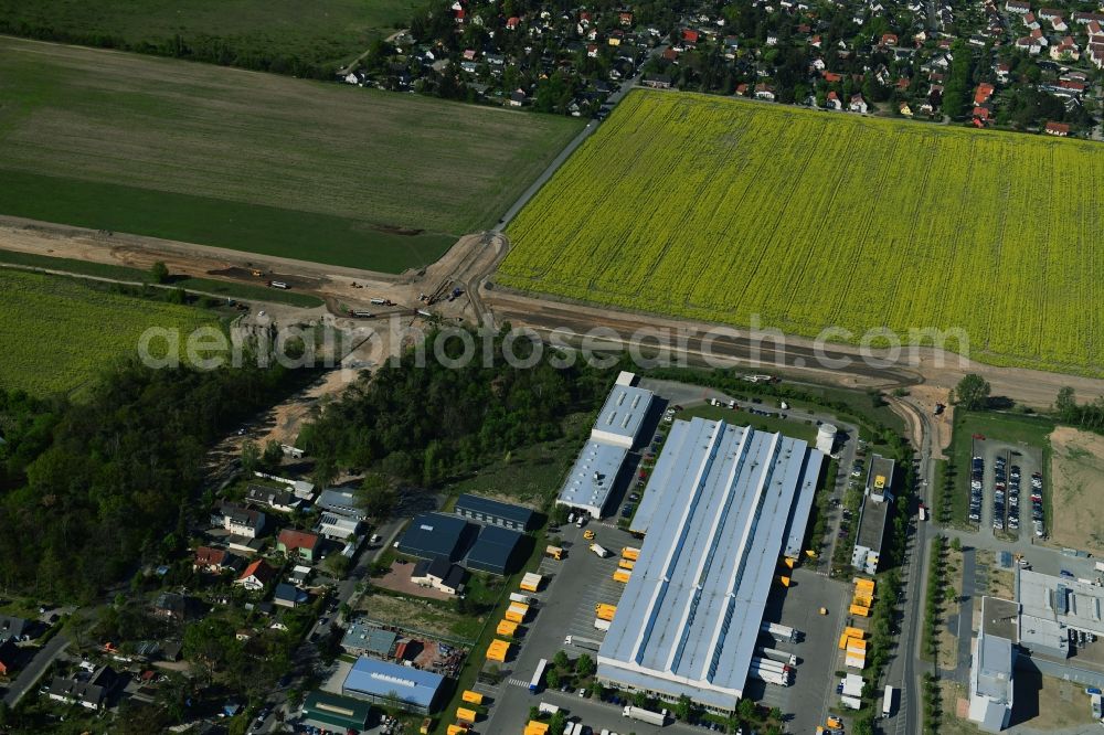 Aerial photograph Stahnsdorf - Construction of the bypass road L77 n in in the district Gueterfelde in Stahnsdorf in the state Brandenburg, Germany