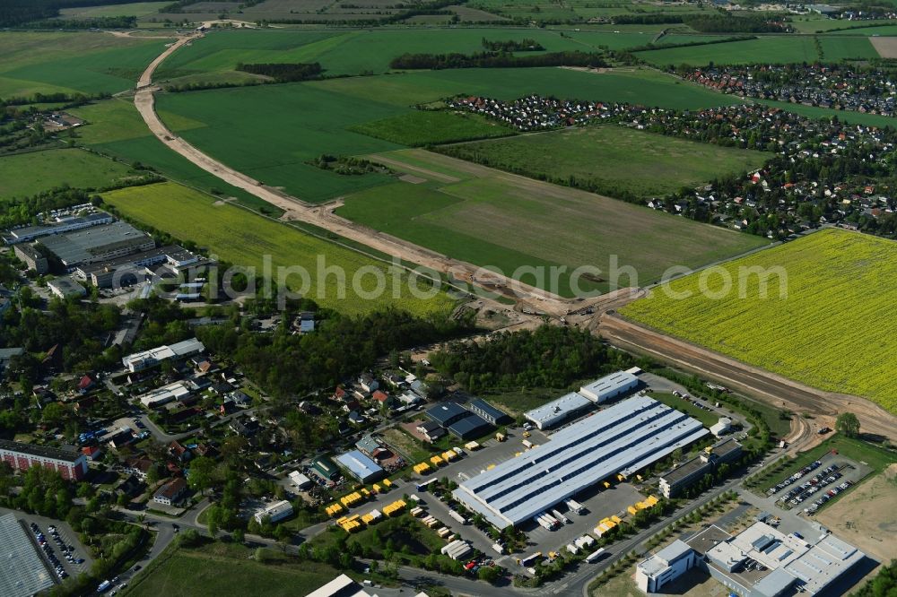 Stahnsdorf from above - Construction of the bypass road L77 n in in the district Gueterfelde in Stahnsdorf in the state Brandenburg, Germany