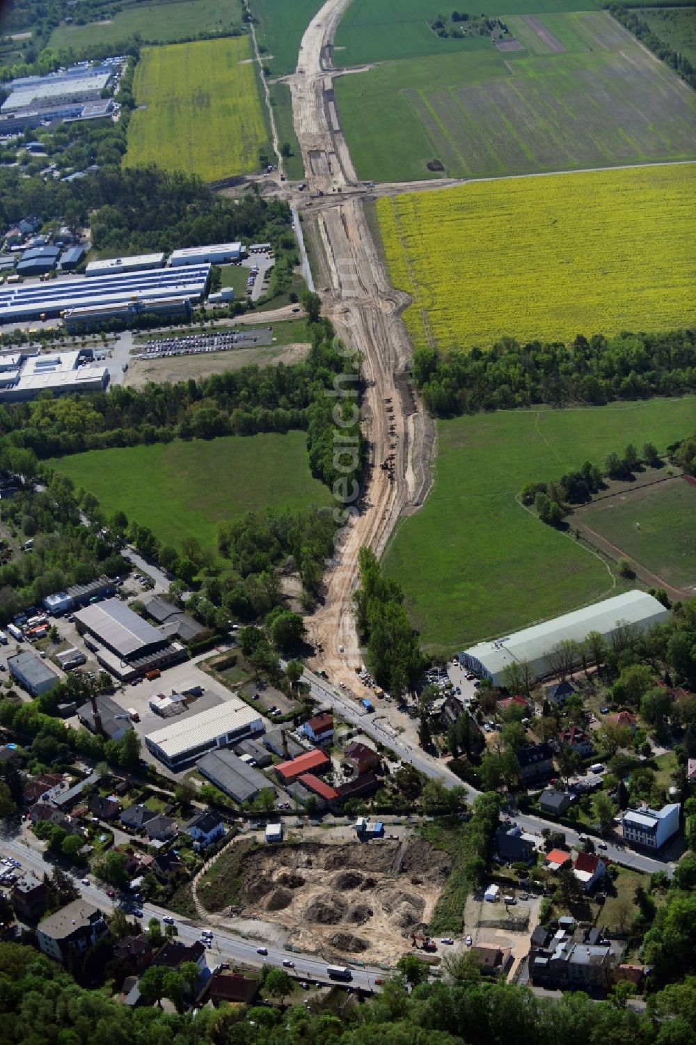 Aerial image Stahnsdorf - Construction of the bypass road L77 n in in the district Gueterfelde in Stahnsdorf in the state Brandenburg, Germany