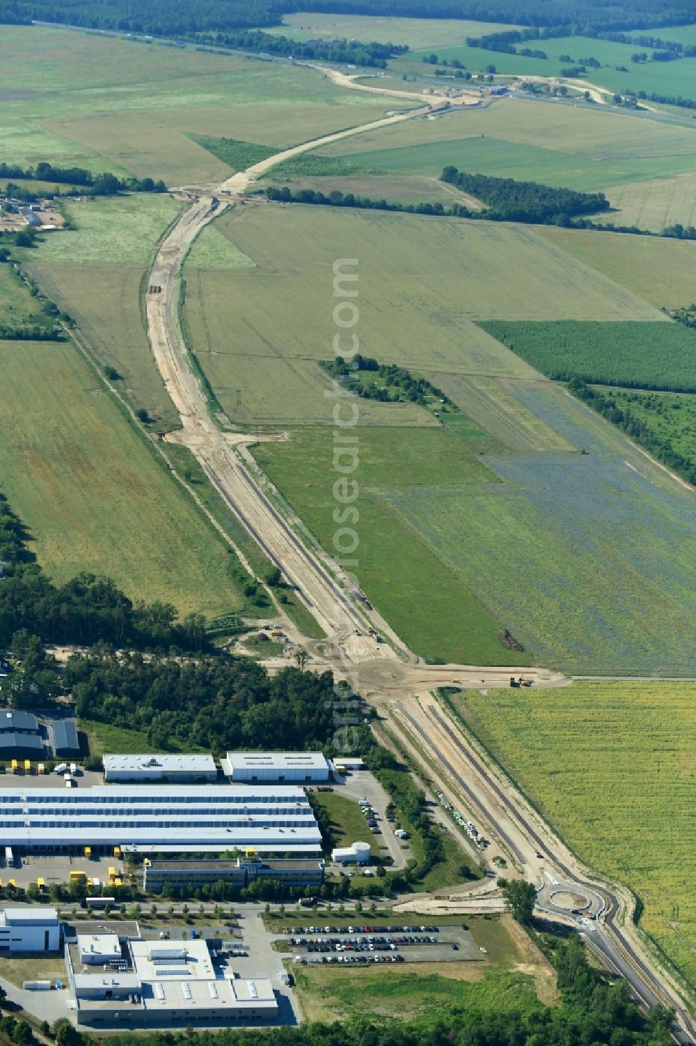 Stahnsdorf from the bird's eye view: Construction of the bypass road L77 n in the district Gueterfelde in Stahnsdorf in the state Brandenburg, Germany