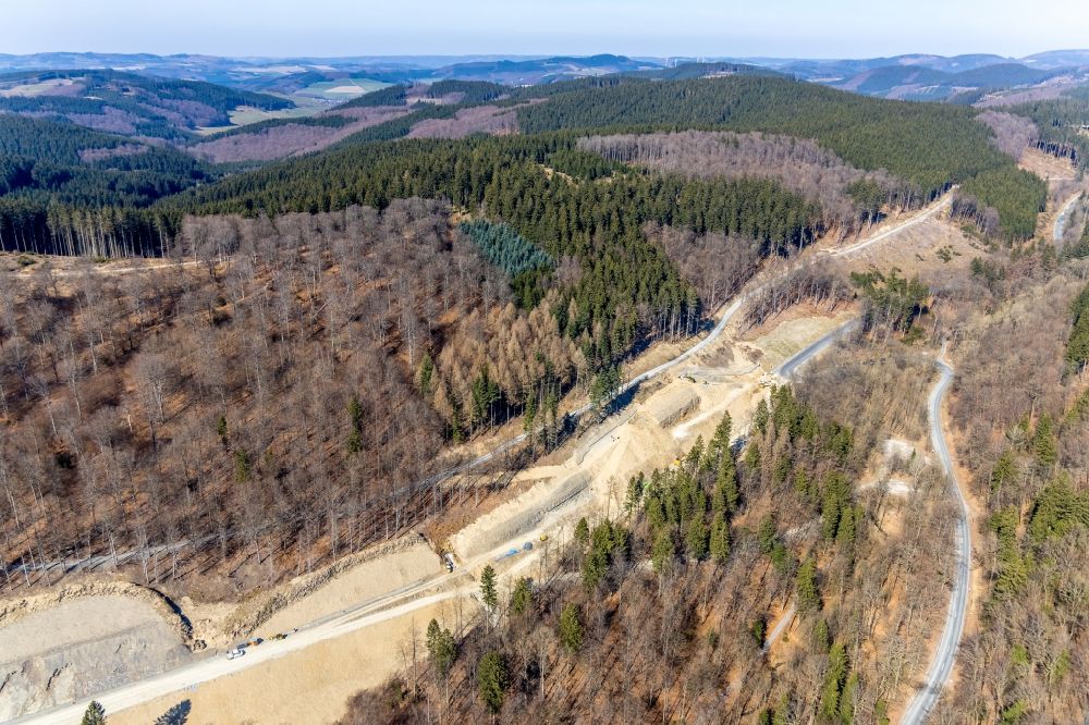Schmallenberg from the bird's eye view: Construction of the bypass road in in Schmallenberg at Sauerland in the state North Rhine-Westphalia, Germany