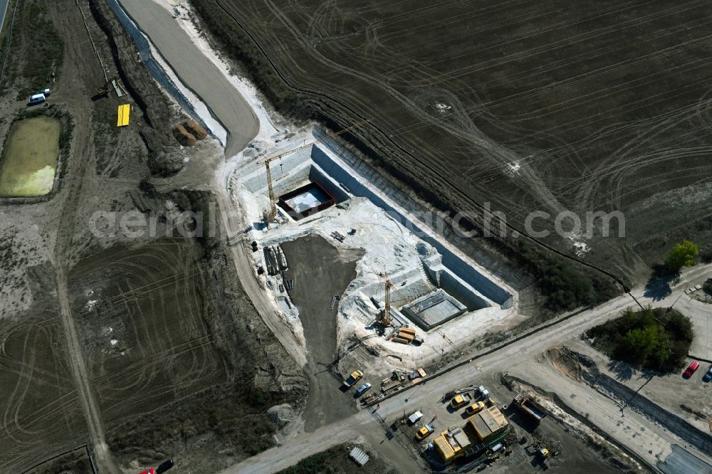 Aerial image Salzmünde - Construction of the bypass road in in Salzmuende in the state Saxony-Anhalt, Germany