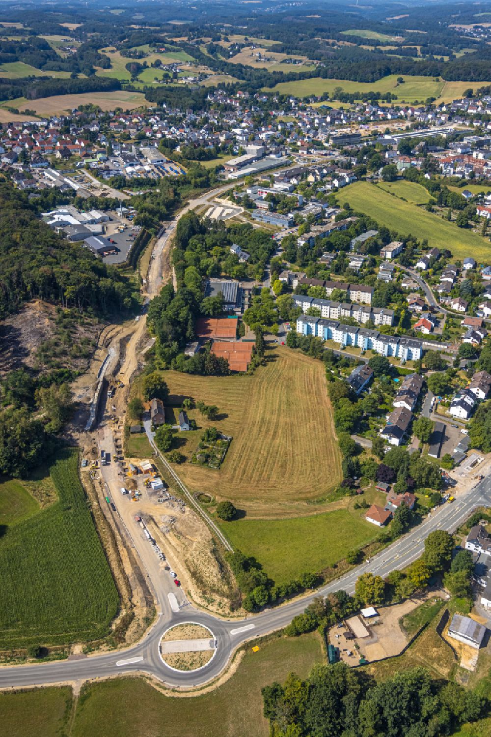 Sprockhövel from above - Construction of the bypass road of the L70n to Hasslinghauser Strasse in Sprockhoevel in the state North Rhine-Westphalia, Germany