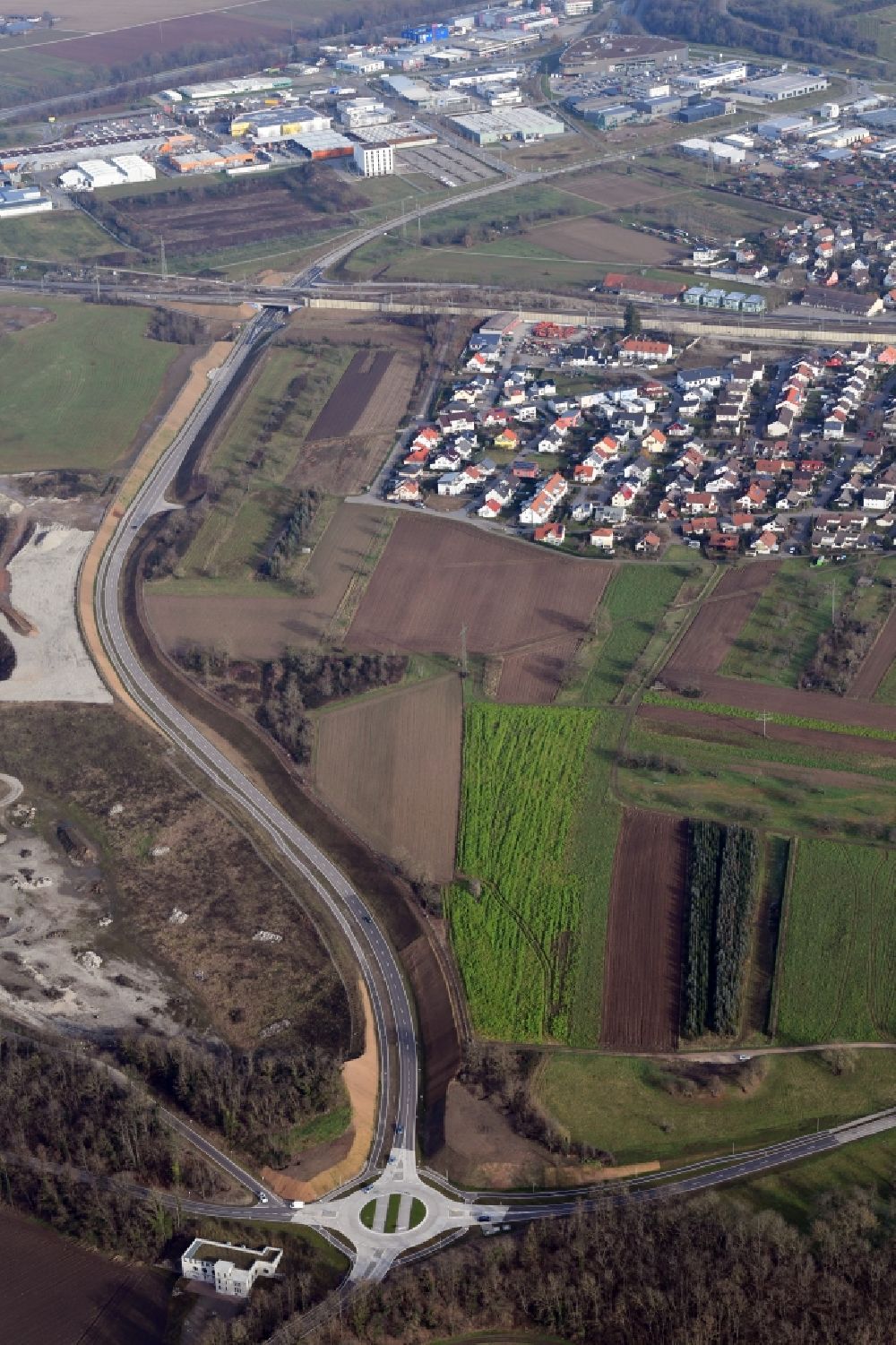 Aerial photograph Weil am Rhein - Construction of the bypass road of the northwest detour in the district Haltingen in Weil am Rhein in the state Baden-Wurttemberg, Germany