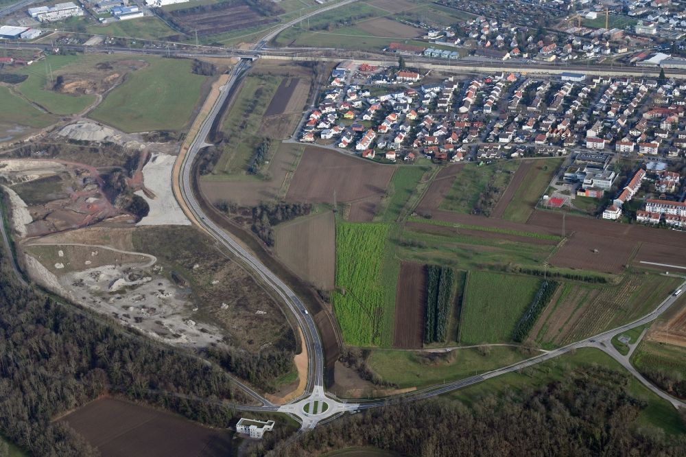 Weil am Rhein from above - Construction of the bypass road of the northwest detour in the district Haltingen in Weil am Rhein in the state Baden-Wurttemberg, Germany