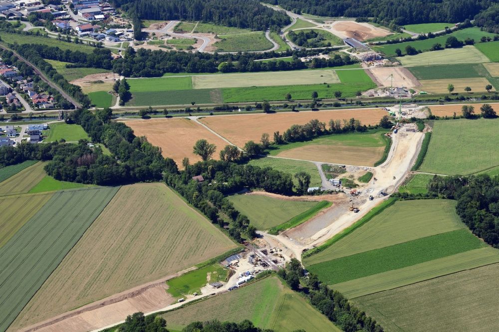 Lauchringen from above - Construction of the bypass road in in Lauchringen in the state Baden-Wuerttemberg, Germany