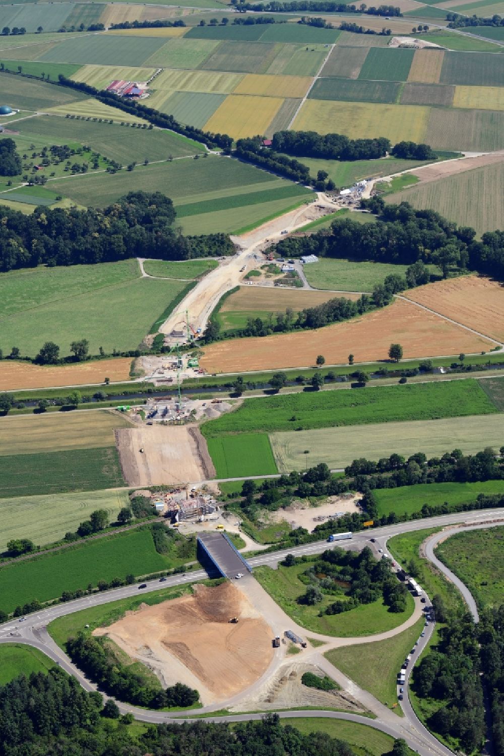Lauchringen from above - Construction of the bypass road in in Lauchringen in the state Baden-Wuerttemberg, Germany