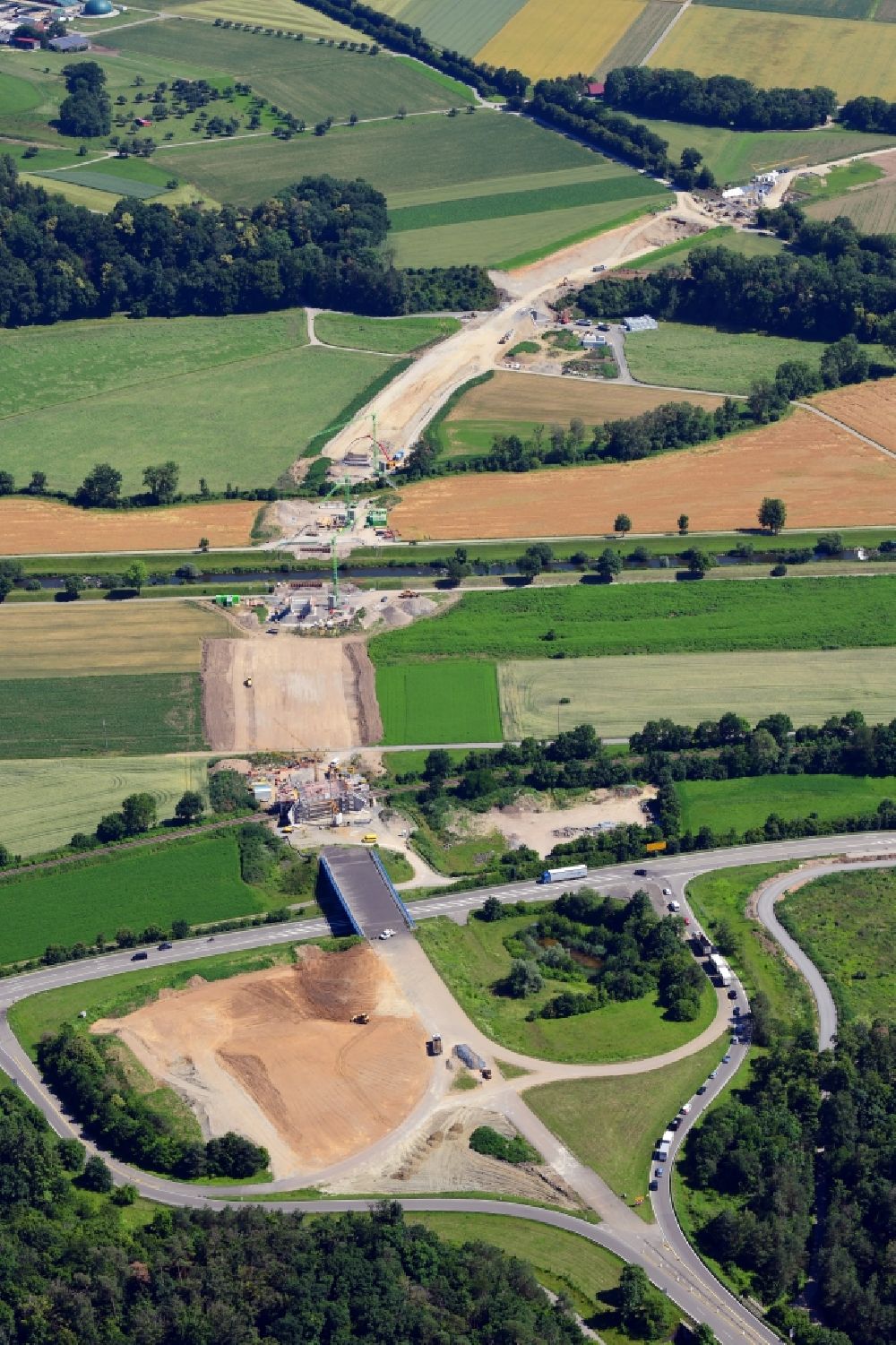 Lauchringen from the bird's eye view: Construction of the bypass road in in Lauchringen in the state Baden-Wuerttemberg, Germany