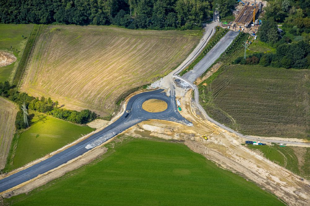 Aerial image Ahlen - Expansion of the bypass - bypass in the course of the road Osttangente Bergamtsstrasse with a new roundabout in Ahlen in the state North Rhine-Westphalia, Germany