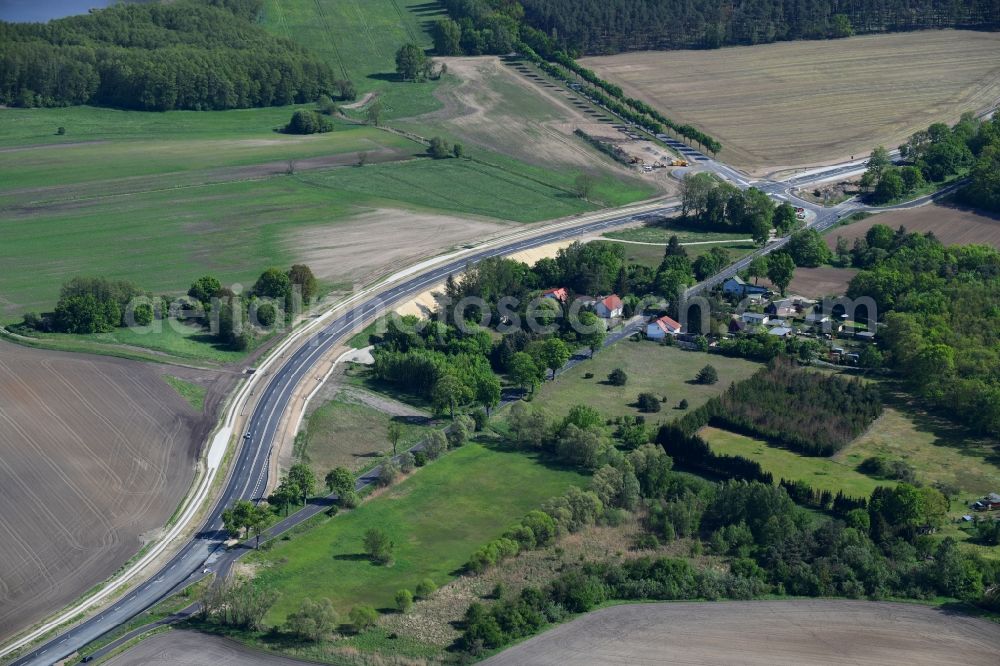 Schmerzke from above - Construction of the bypass road in in Schmerzke in the state Brandenburg, Germany