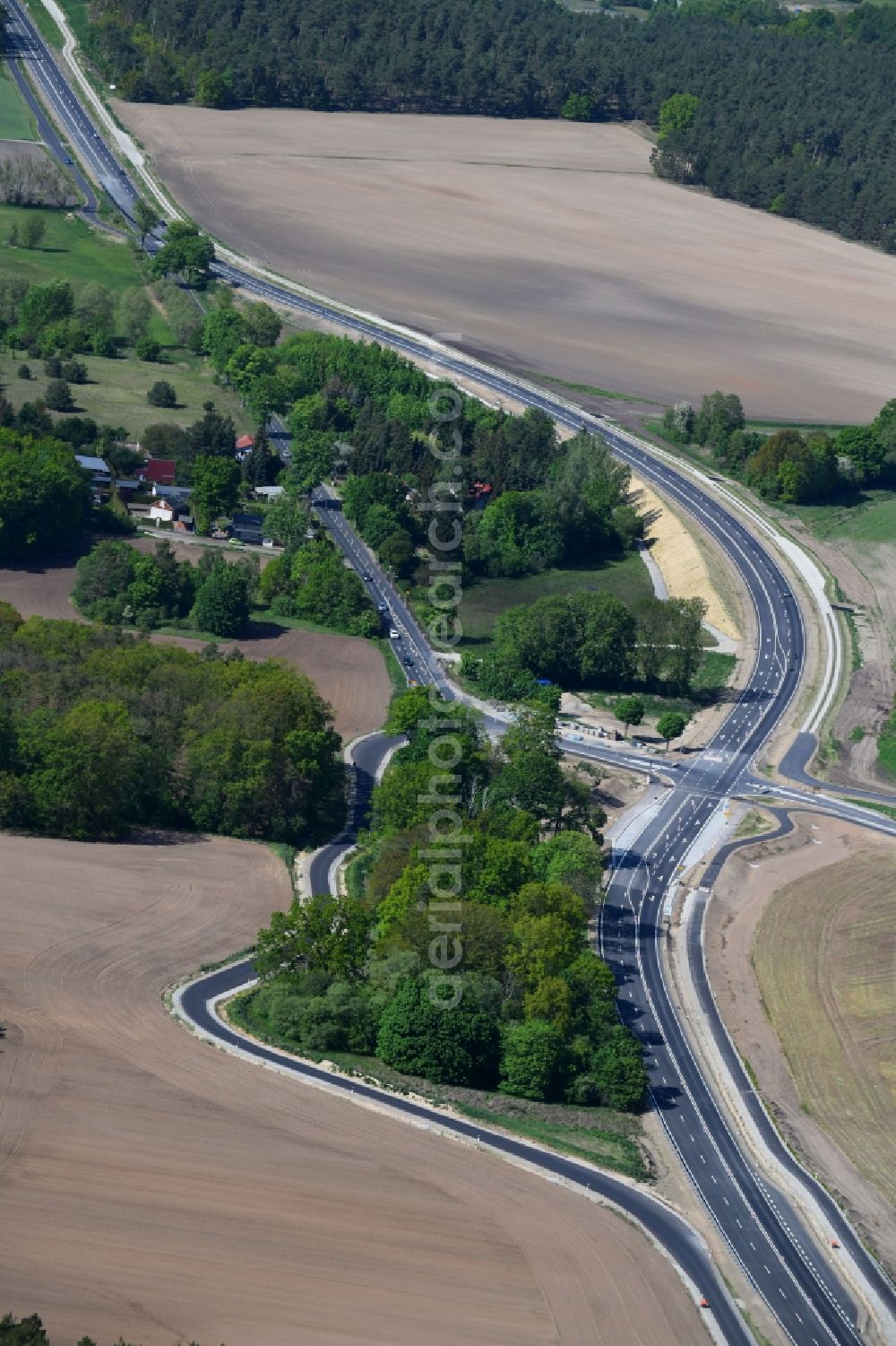 Aerial image Schmerzke - Construction of the bypass road in in Schmerzke in the state Brandenburg, Germany