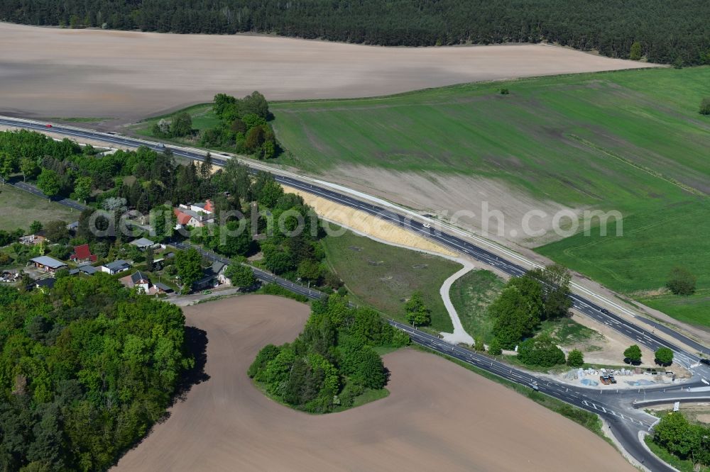 Schmerzke from above - Construction of the bypass road in in Schmerzke in the state Brandenburg, Germany