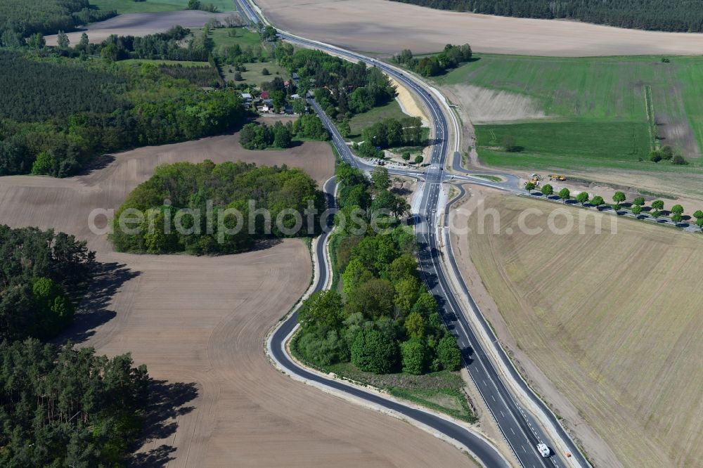 Aerial image Schmerzke - Construction of the bypass road in in Schmerzke in the state Brandenburg, Germany