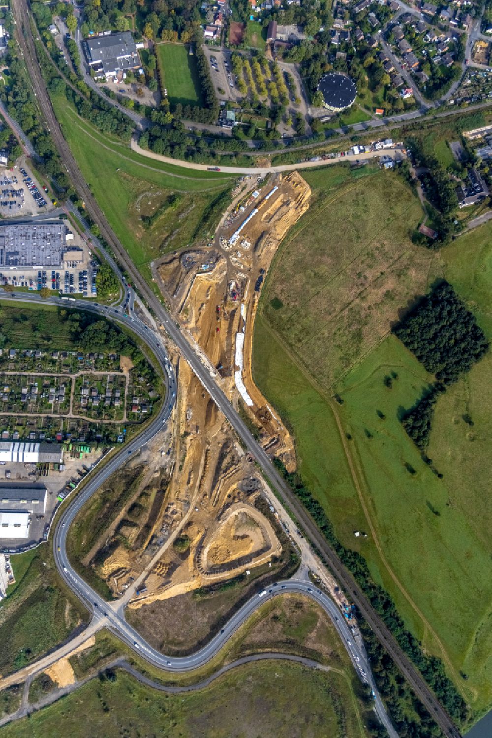 Wesel from above - Construction of the South bypass road in in Wesel at Ruhrgebiet in the state North Rhine-Westphalia, Germany