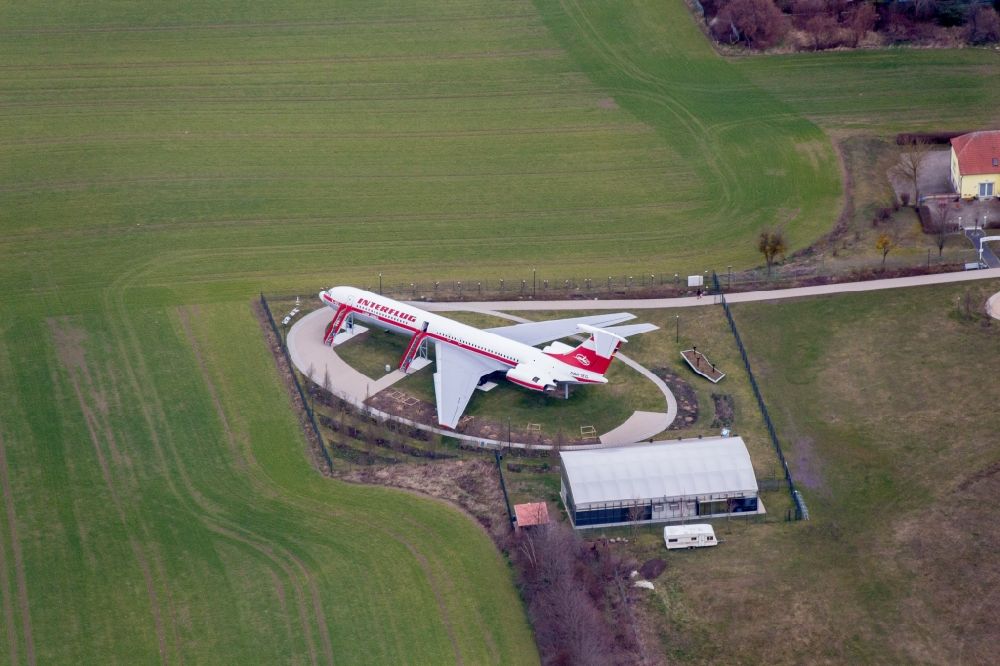 Aerial image Gollenberg - Discharged passenger aircraft IL-62 of the GDR - airline INTERFLUG Lady Agnes on a parking area in Stoelln in the federal state Brandenburg, Germany