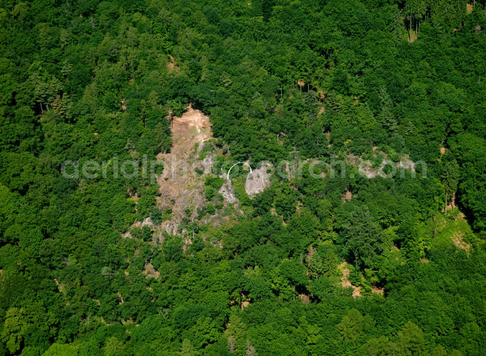 Dannenfels from the bird's eye view: Structure of the viewpoint Adlerbogen in Dannenfels in the state Rhineland-Palatinate, Germany